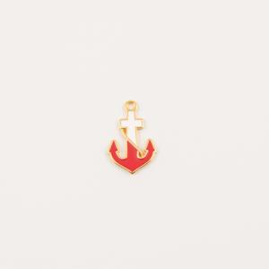 Gold Plated Anchor Red-White Enamel