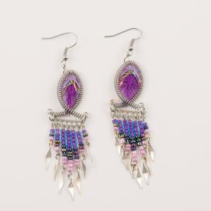 Wire Oval Earrings Purple