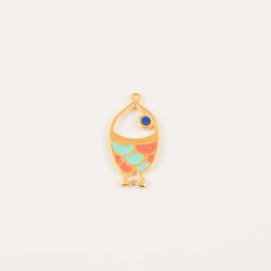 Gold Plated Fish Enamel Teal-Coral