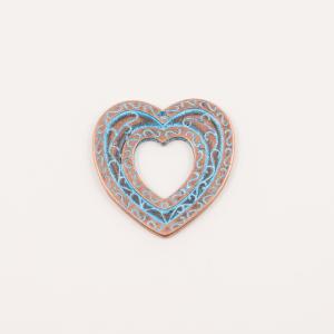 Χάλκινη Καρδιά Οξειδωμένη Μπλε 3.8x3.8cm