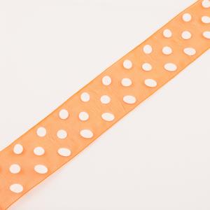 Organza Ribbon Orange Dots (4cm)