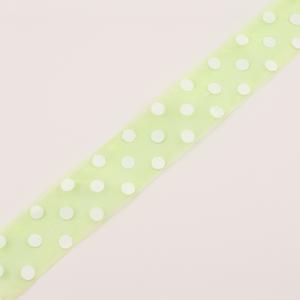 Organza Ribbon Light Green Dots (4cm)