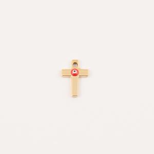 Gold Plated Cross Eye Red 1.5x1cm