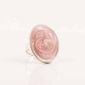 Oval Ring Pink Pearl Enamel