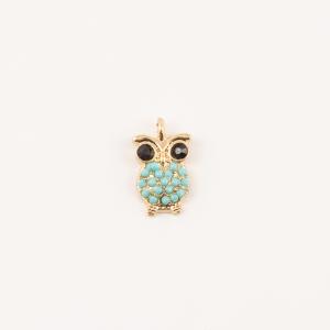 Gold Plated Owl Turquoise Rhinestones