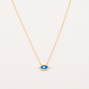 Gilt Necklace Eye Blue Enamel 44.5cm