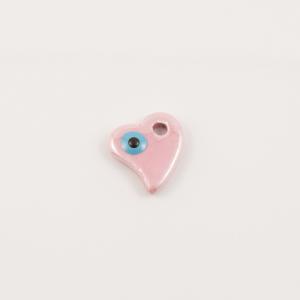 Κεραμική Καρδιά-Μάτι Ροζ 1.9x2cm