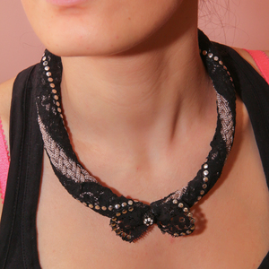 Κολιέ Πλεκτό Κορδόνι Γκρι-Μαύρο