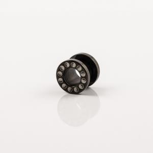 Σκουλαρίκι Streching Μαύρο Yin Yang 8mm