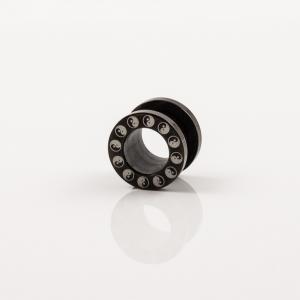 Σκουλαρίκι Streching Μαύρο Yin Yang 10mm