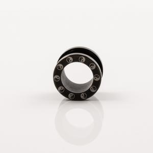 Σκουλαρίκι Streching Μαύρο Yin Yang 12mm