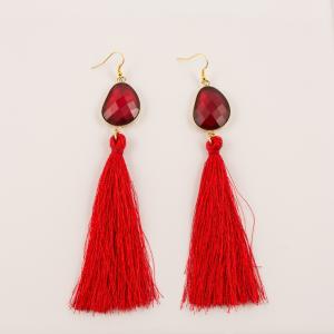 Earrings Crystal-Tassel Red