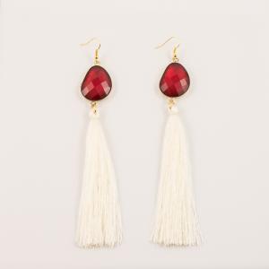 Earrings Tassel White-Red