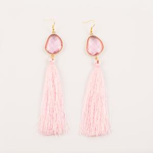 Earrings Crystal-Tassel Pink