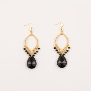 Gold Plated Earrings Black Crystals