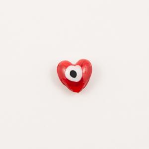 Γυάλινο Μάτι-Καρδιά Κόκκινο 2x1.5cm