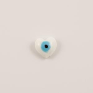 Γυάλινο Μάτι-Καρδιά Λευκό 2x1.5cm
