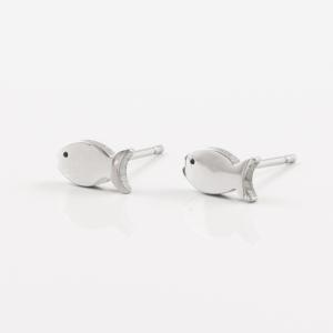 Steel Earrings Fish Silver