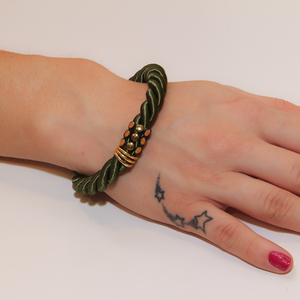 Bracelet Cord Khaki with Braid Gold