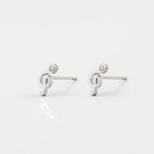 Steel Earrings Treble Clef Silver