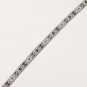 Ethnic Ribbon White-Black 10mm