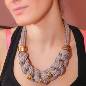 Κολιέ Πλεκτό Κορδόνι Γκρι