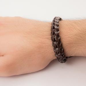 Leather Bracelet Braid Dark Brown