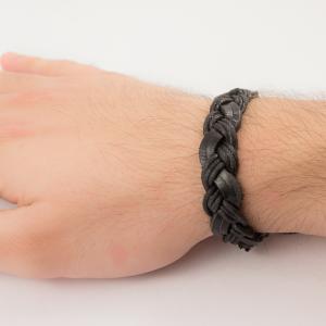 Bracelet Leather-Cord Braid Black