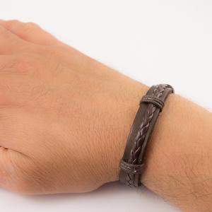 Leather Bracelet Flat-Braid Brown