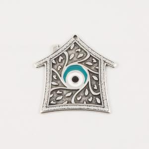 House-Eye Silver Enamel Teal 6x5.8cm