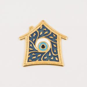 House-Eye Gold Enamel Teal 6x5.8cm