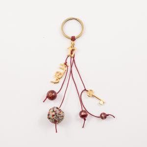 Charm Key Ring "Υγεία" Burgundy Beads