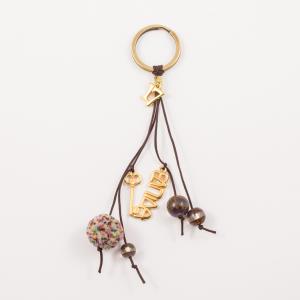 Charm Key Ring "Ελπίδα" Brown Beads