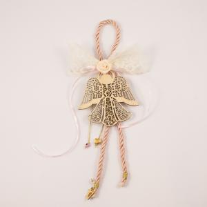 Charm Pink Cord Wooden Angel