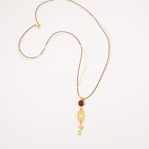 Necklace Gold-Burgundy "17" Eye Crystal