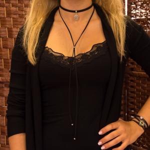 Choker Σουέτ Μαύρο Μάτι Ασημί