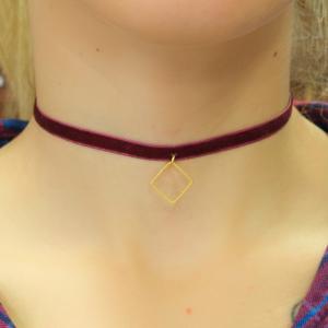Choker Velvet Bugundy Rhombus
