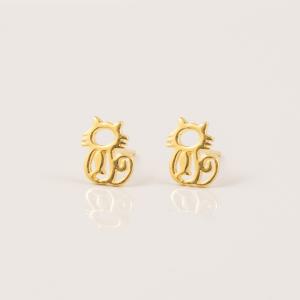Gold Plated Earrings Cat Silver 925