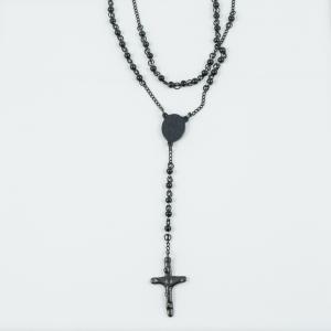 Steel Necklace Cross Black Nickel