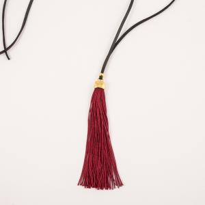 Κολιέ Πλακέ Δέρμα Φούντα Μπορντό