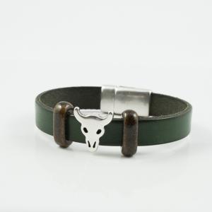 Leather Bracelet Green Bull