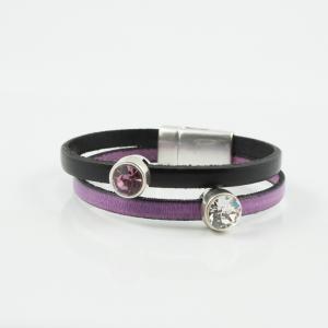 Double Leather Bracelet Lilac-Black