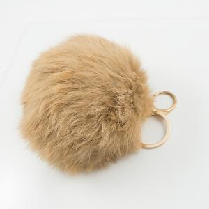 Key Ring Furry Ball Beige 10cm
