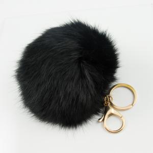 Key Ring Furry Ball Black 10cm