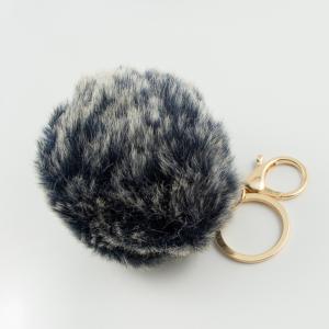 Key Ring Furry Ball Gray-Black 8cm