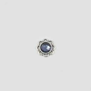Flower Silver Crystal Blue 1.5cm