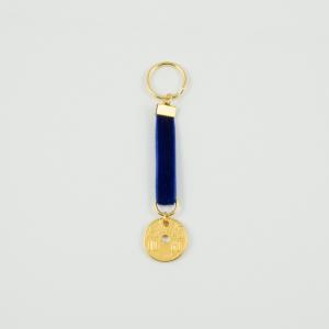 Key Ring Velvet Blue Coin Gold
