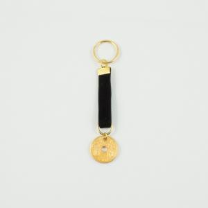 Key Ring Velvet Black Coin Gold