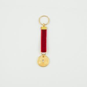 Key Ring Velvet Red Coin Gold