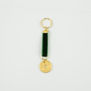 Key Ring Velvet Green Coin Gold